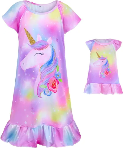 Vista 7 de Camisones a juego para niñas y muñecas, pijamas de unicornio para niñas y muñecas americanas de 18 pulgadas