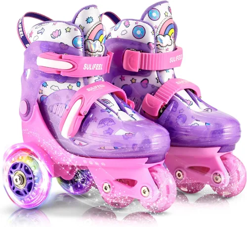 Vista 14 de SULIFEEL Patines de Ruedas Ajustables para Niñas Niños Infantiles, Ruedas Divertidas Iluminadas con Luz Flash de Tipo Equilibrio de Tres Puntos
