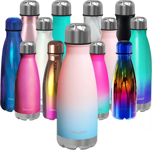 Vista 25 de CHILLOUT LIFE Botella de agua de acero inoxidable para la escuela de niños: 12 oz con aislamiento de doble pared en forma de botella de cola