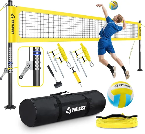 Vista 10 de Juego de red de voleibol profesional portátil para exteriores con postes de aluminio de altura ajustable, sistema de cabrestante, voleibol con bomba