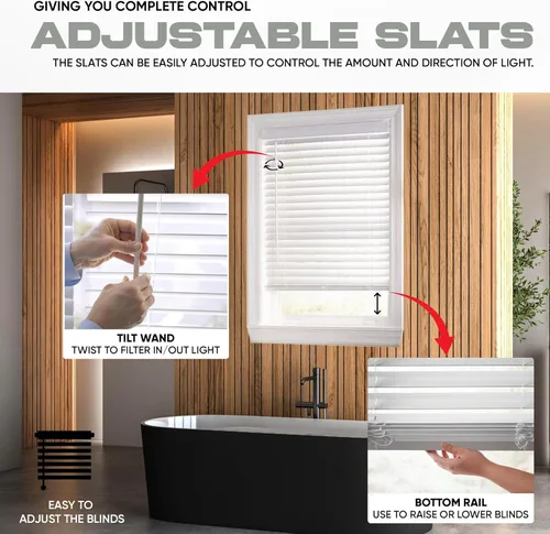 Vista 5 de Ultra Premium - Persiana de madera sintética blanca de 2 pulgadas de 35 1/4 pulgadas de ancho x 72 pulgadas de largo