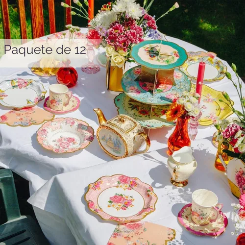 Vista 4 de Talking Tables, platos de cartón Truly Scrumptious, con diseño floral clásico, pequeños, 6.75 pulgadas, con 6 diseños, para un té o pícnic