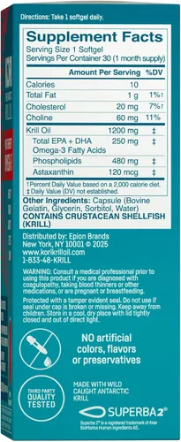 Vista 2 de Suplemento de Aceite de Krill Omega 3 Kori Krill, Aceite de Krill Antártico con Absorción Superior vs Aceite de Pescado, Cápsulas Blandas de 1200mg