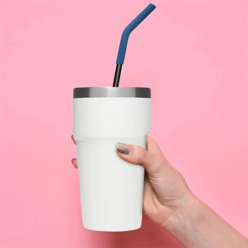 Vista 5 de Juego de 5 pajitas de acero inoxidable Senneny con puntas flexibles de silicona con cubierta de codos, 2 cepillos de limpieza y 1 bolsa portátil