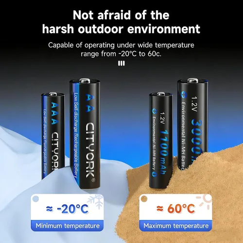 Vista 6 de CITYORK Paquete de 16 pilas recargables AA AAA, 8 AA 3000 mAh y 8 AAA 1100 mAh 1.2 V Ni-MH baja autodescarga doble A batería recargable para luces