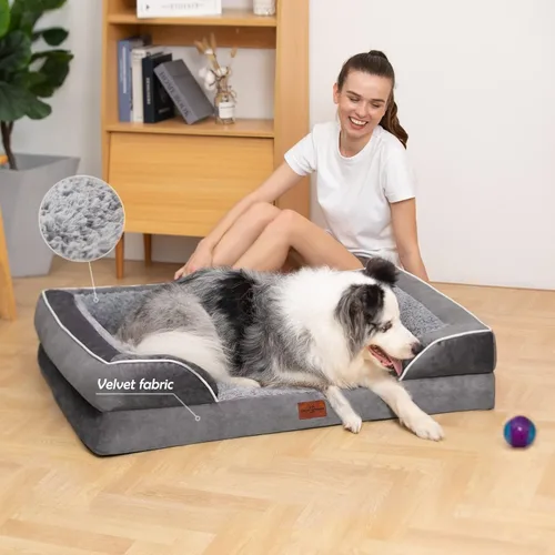 Vista 7 de Comfort Expression Cama ortopédica para perros extra grandes de 45 x 35 pulgadas, cama para mascotas XL de espuma tipo caja de huevos impermeable