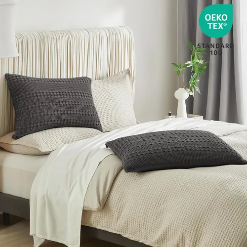 Vista 293 de PHF - Fundas de almohada 100% algodón con tejido gofre europeo, 26 x 26 pulgadas, 2 unidades para decoración elegante del hogar, para cama, sin