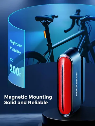 Vista 8 de ROCKBROS Luz trasera magnética para bicicleta, recargable USB-C, IPX6 impermeable, 7 modos, luz de ciclismo de seguridad para carretera y montaña