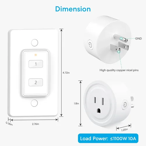 Vista 9 de LoraTap Mini adaptador de enchufe de control remoto inalámbrico (paquete de 2) con control remoto, interruptor de pared de 2 canales, rango