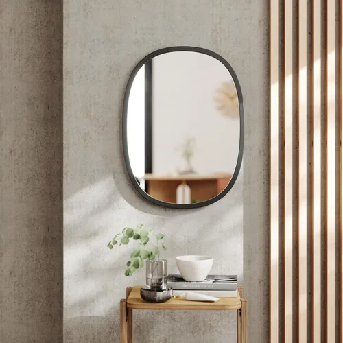 Vista 2 de Umbra Hub Oval Wall Mirror with Rubber Frame, Modern Room Decor for Entryways, Washrooms, Living Rooms and More, Black