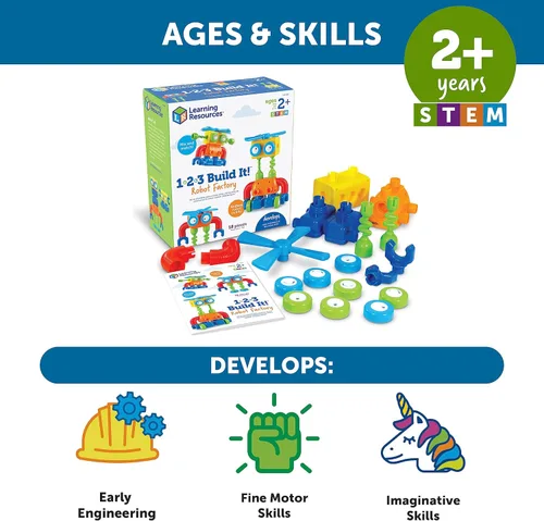 Vista 6 de Learning Resources 1-2-3 Build It Robot Factory - Robots de construcción para niños, juguetes STEM robots, juguetes de ingeniería para niños