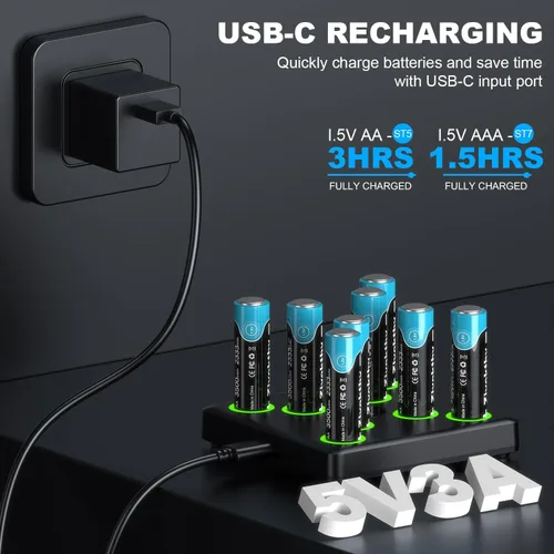 Vista 3 de Baterías recargables AAA de litio, 4 paquetes de 1110 mWh de alta capacidad1.5 V AAA batería recargable de iones de litio triple A, cable USB