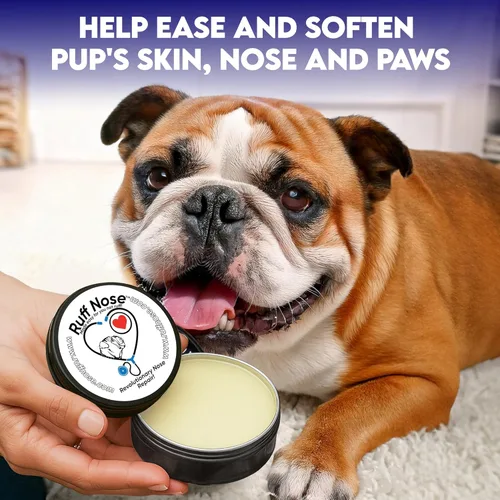 Vista 5 de Bálsamo para nariz y patas de perro (4 onzas), hidratante natural RuffNose con manteca de karité, coco y cacao, ayuda a acondicionar las patas