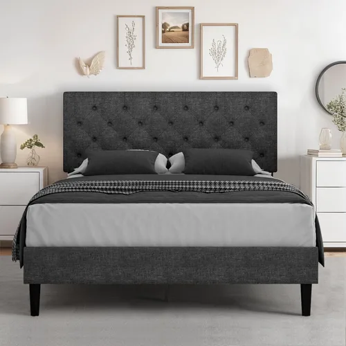 Vista 27 de HOMBCK Marcos de Cama Individuales para Niños, Marco de Cama Plataforma Tapizada Tamaño Individual con Cabecera Acolchada/Listones de Madera/No