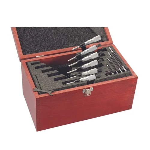 Vista 29 de Starrett Juego de micrómetro exterior con dedal de fricción suave, trinquete combinado y velocímetro - Tema American Pride, rango de juego de 0-4