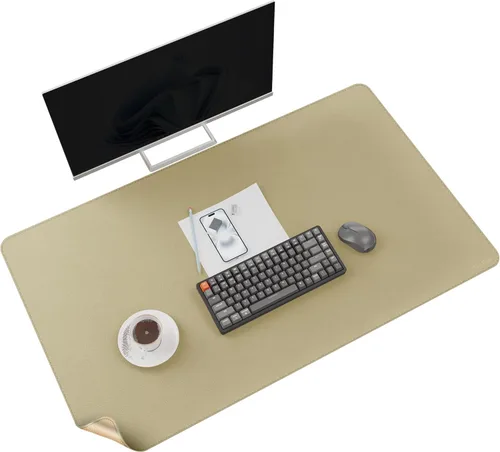 Vista 37 de MAIDERN Tapete de escritorio XXL de corcho y cuero, de 47.2 x 23.6 pulgadas, protector reversible para mouse de escritorio completo (negro)