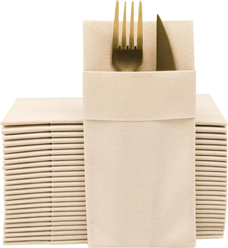 Vista 15 de Servilletas de papel desechables azul bebé con bolsillo incorporado para cubiertos, servilletas de tacto de lino absorbentes para cocina, baño