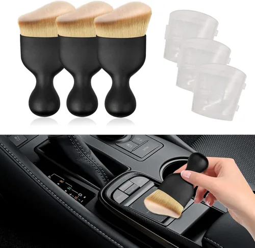 Vista 24 de HAOBO 2 cepillos para detalles del interior del automóvil, cepillos de limpieza suave para el cabello, colectores de polvo de suciedad curvos