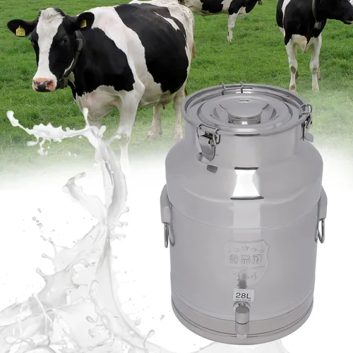Vista 3 de Lata de leche de acero inoxidable de 28L/7.4 galones, jarra de leche resistente, cubo de leche, cubo de vino, botella de cubo de almacenamiento