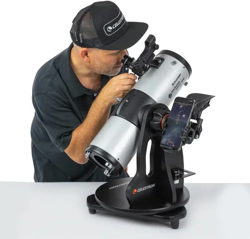 Vista 2 de Celestron StarSense Explorer 114AZ Telescopio habilitado para aplicaciones – Dobsonian de mesa de 4.488 in con base para teléfono inteligente