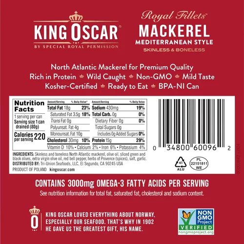 Vista 3 de King Oscar Paquete Variado de Caballa Sin Piel y Sin Espinas, Latas de 4.05 Onzas (Paquete de 6), Sin Piel y Sin Espinas, Caballa Enlatada Capturada