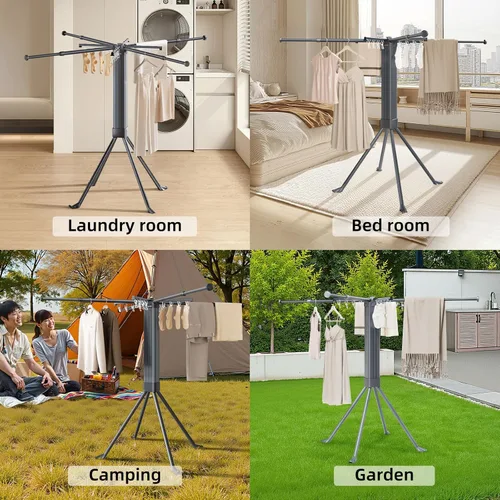 Vista 7 de BIREN Tendedero de Ropa Plegable Extensible Tendedero de Lavandería con 16 Clips Tendedero de Ropa Plegable que Ahorra Espacio para Colgar Ropa