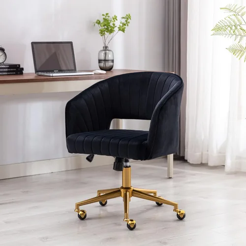 Vista 9 de Silla de oficina para el hogar, silla giratoria de terciopelo para escritorio, sillón de acento tapizado, sillas modernas capitoneadas con base