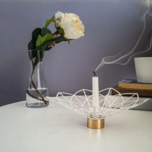 Vista 7 de Oshadow - Portavelas de loto, bonita decoración bohemia para velas cónicas y mesa de café