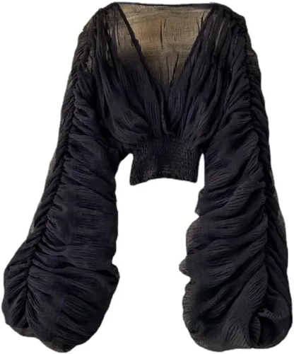 Blusa de manga acampanada para mujer, blusa de gasa con mangas acampanadas, estética de manga larga, blusa corta casual elegante