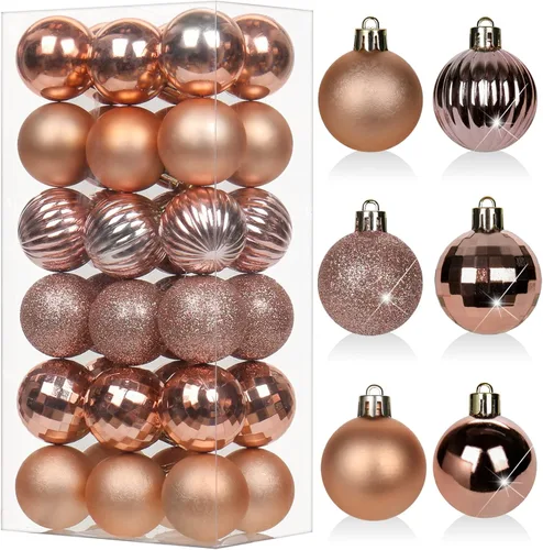 Vista 19 de Adornos de Navidad marrones de 1.57 pulgadas para árbol de Navidad, 36 piezas de mini esferas inastillables, decoración de árbol de Navidad, bolas
