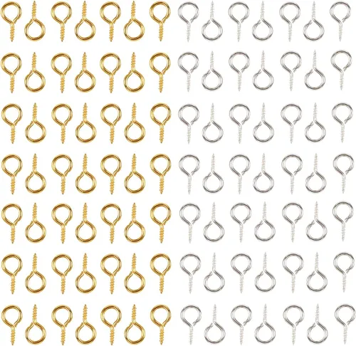 Vista 5 de 100 ganchos pequeños de ojo de tornillo para manualidades de bricolaje, 0.236 x 0.512 in (bronce antiguo)