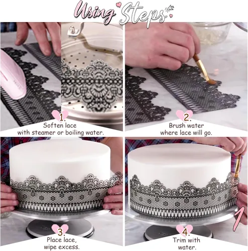 Vista 6 de FUNSHOWCASE Gran pre-hecho listo para usar pastel comestible encaje celosía diamante vieira 12 pulgadas 10 piezas conjunto negro