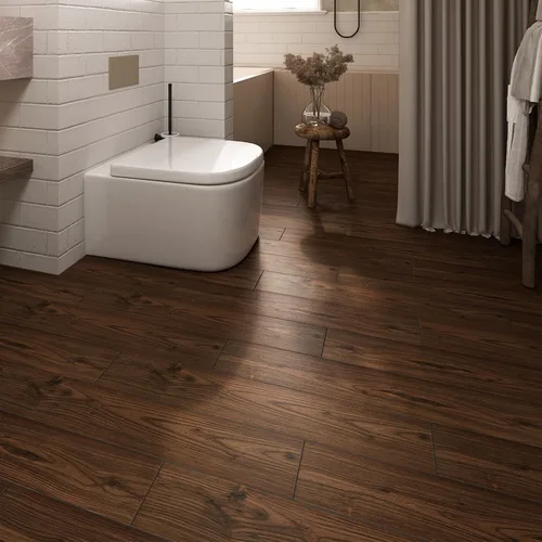 Vista 10 de Wallercity Pisos de Vinilo de 6"x36" 4 Piezas Baldosas de Piso Despegar y Pegar Baldosa de Piso para Baño Marrón Oscuro Veta de Madera Tablón