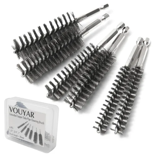 Limpiador de tubos de cobre extendido de 6 piezas, juego de cepillos de limpieza de tuberías de 1/2", 3/4" y 1", cepillos de perforación de alambre