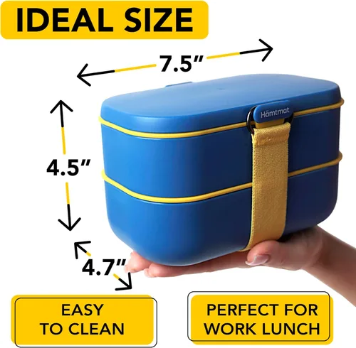 Vista 11 de Lonchera Bento apilable aislada para adultos con palillos reutilizables, lonchera japonesa apta para microondas y a prueba de fugas, para hombres