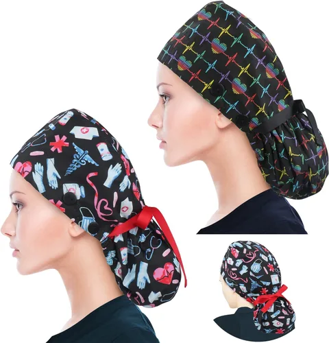 Vista 42 de ABAMERICA Scrub Caps for Women Surgical Caps Nurse Hat Functional Ponytail Holder for Long Hair Single or Satin-Lined