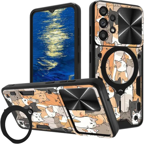 Vista 25 de for Samsung Galaxy A35 5G Phone Case 6.6" with Slide Camera Cover & 360 Degree Rotate Ring Stand Kickstand A Black Cat Dual Layer Hybrid Heavy Duty