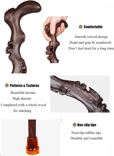 Vista 5 de Bahu Bastón de madera tallado, bastón de madera hecho a mano para hombres y mujeres, elegantes y cómodos bastones de caminar con mango, bastón