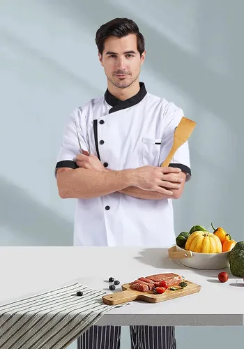 Vista 6 de Nanxson Chaqueta de chef unisex para hombre, abrigo de chef para restaurante, cocina, uniforme CFM0016