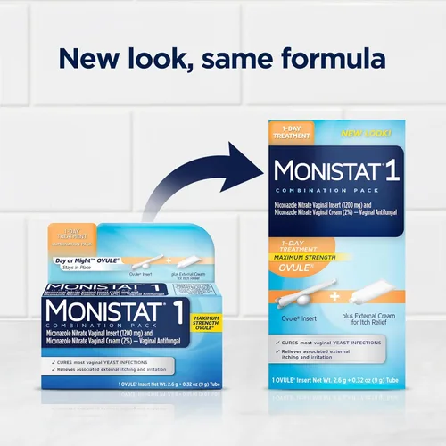 Vista 2 de Monistat - Tratamiento para candidiasis de 1 día para mujeres, 1 óvulo de miconazol insertable y crema de alivio de picazón externa (tubo de 9g)