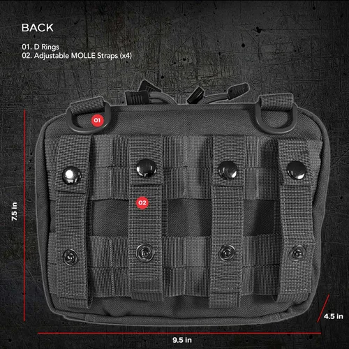 Vista 7 de EPG Tactical Molle EDC Organizador - Bolsa de supervivencia modular grande negra con bolsa de primeros auxilios