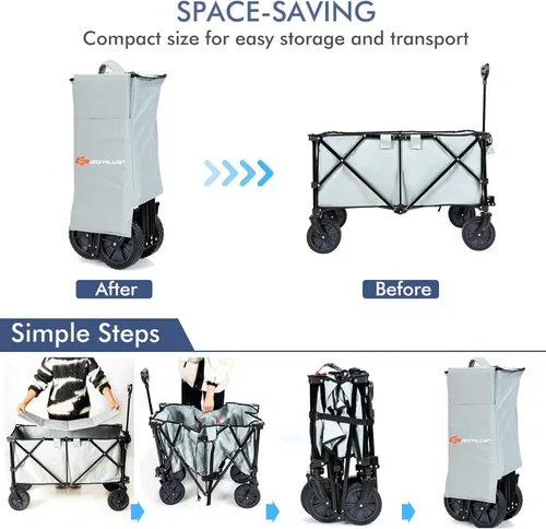 Vista 4 de Goplus Carro plegable utilitario con ruedas universales y asa ajustable y bolsa de cubierta, carrito de comestibles para jardín, compras, campamento