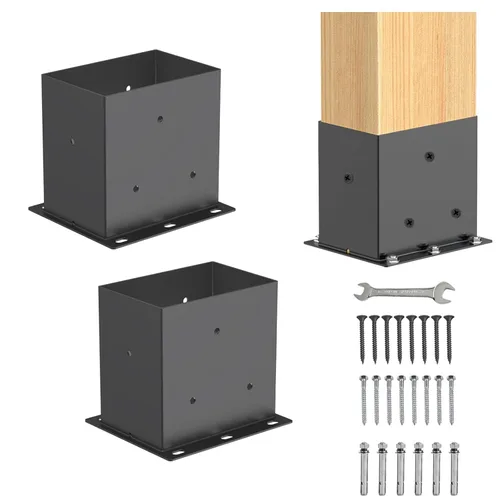 Vista 16 de Base para Poste 6x6 pulgadas, 4 Piezas, (Tamaño Interior 5.6x5.6 pulgadas) Kit de Soportes para Postes, Anclaje para Postes de Metal Negro