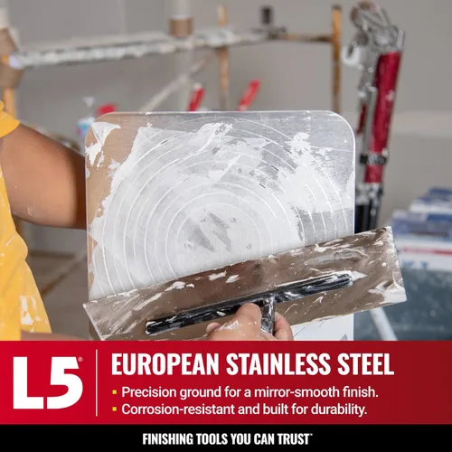 Vista 2 de LEVEL5 Paleta plana para paneles de yeso de 11.5 x 4.75 pulgadas de 0.028 pulgadas Acero inoxidable triple endurecido, mango de alto impacto