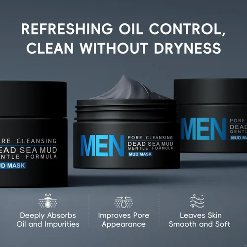 Vista 4 de Deep Cleansing Mud Mask Men's Facial Pore Care Oil Control Daily Purifying Skin Treatment 4.23 oz Black One