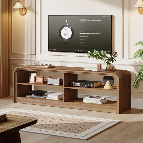 Vista 9 de Soporte de TV de madera maciza, mesa consola de TV de 63 pulgadas de largo con almacenamiento para televisores de 55/60/65/75 pulgadas, centro