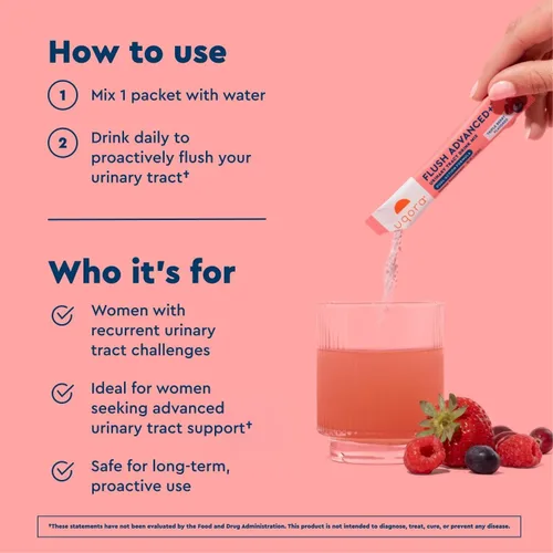 Vista 5 de Uqora Flush Advanced+ - Helps Reduce Risk of Recurrent UTI** - with Cranberry, D-Mannose, Vitamin C, Vitamin B6 & Potassium - Gluten-Free & Vegan