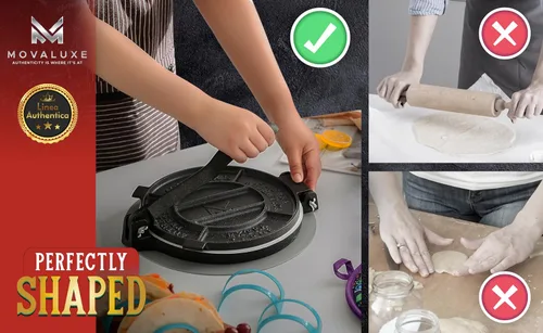 Vista 8 de Linea Authentica - Prensa de tortilla de hierro fundido resistente de 10 pulgadas, sistema de tortilla de maíz y harina de primera calidad con bolsa