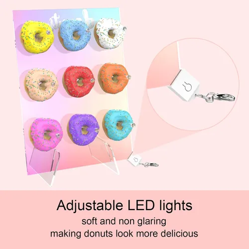 Vista 10 de LUGUNU Soporte de pared de acrílico con forma de dona con luz LED, soportes reutilizables para donas para decoración de fiesta de donas, fiesta