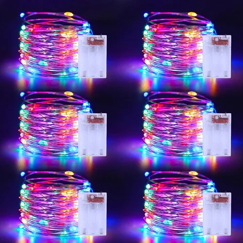Vista 16 de Guirnalda de luces de 16.4 pies, 50 luces LED plateadas de alambre de cobre parpadeantes con 5 modos de iluminación para Navidad, dormitorio, boda